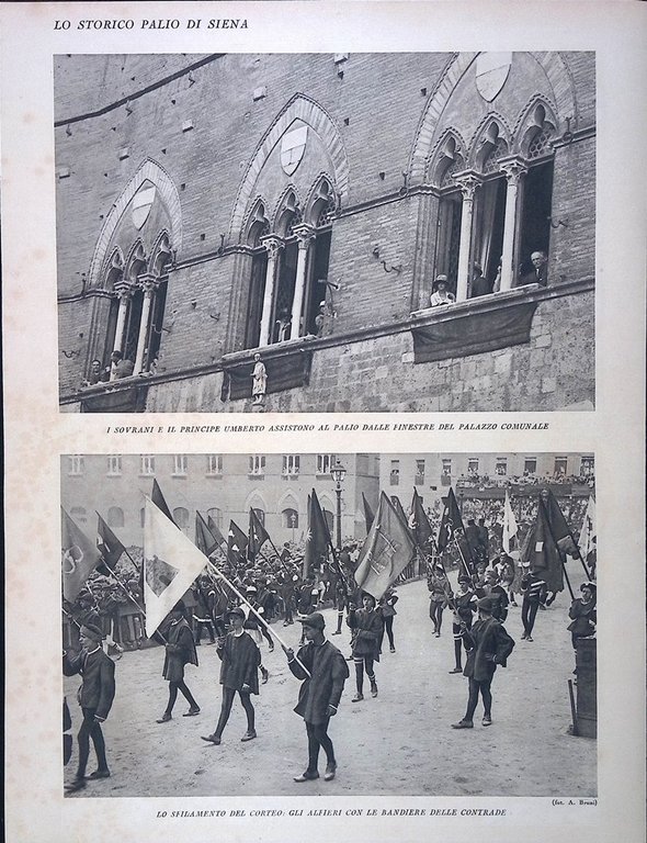 Stampa del 1928 Palio di Siena Preparativi Piazza Campo Sovrani …