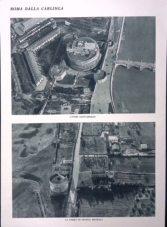 Stampa del 1928 Roma dalla Carlinga Mole Vittoriana Terme Caracalla …