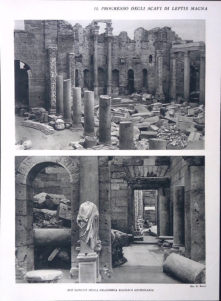 Stampa del 1928 Scavi Leptis Magna Grandiosa Basilica Arco Settimio …