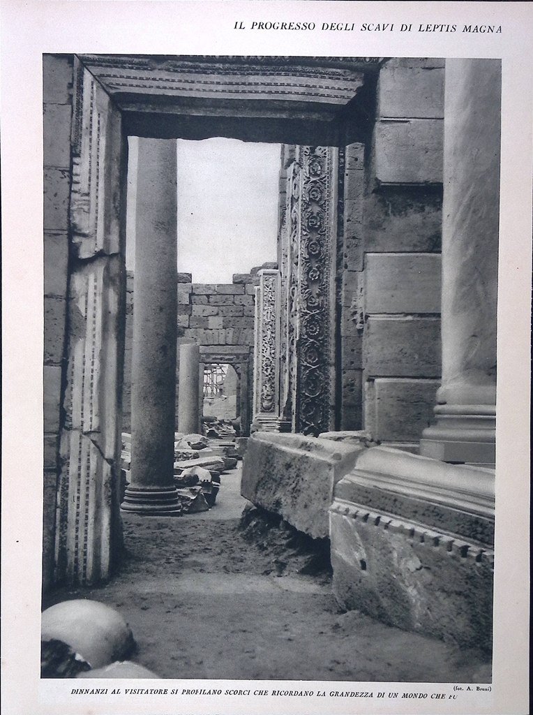 Stampa del 1928 Scavi Leptis Magna Scorci Grandezza Frammenti Strade …