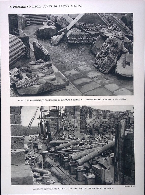 Stampa del 1928 Scavi Leptis Magna Scorci Grandezza Frammenti Strade …