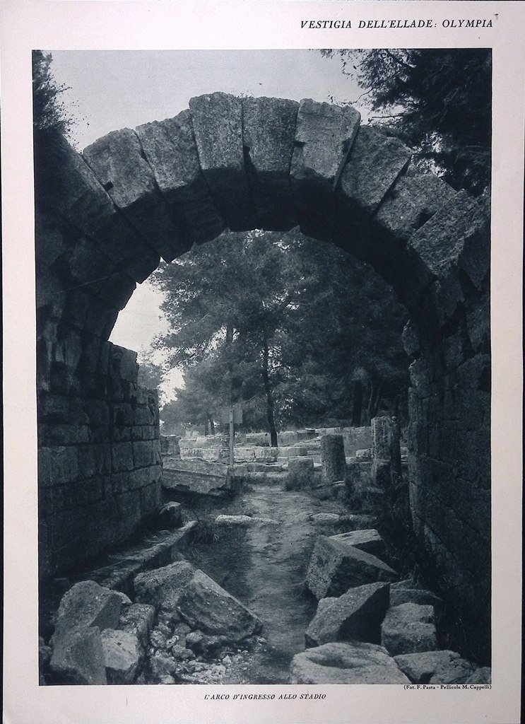 Stampa del 1928 Vestigia Ellade Olympia Arco Ingresso Stadio Tempio …