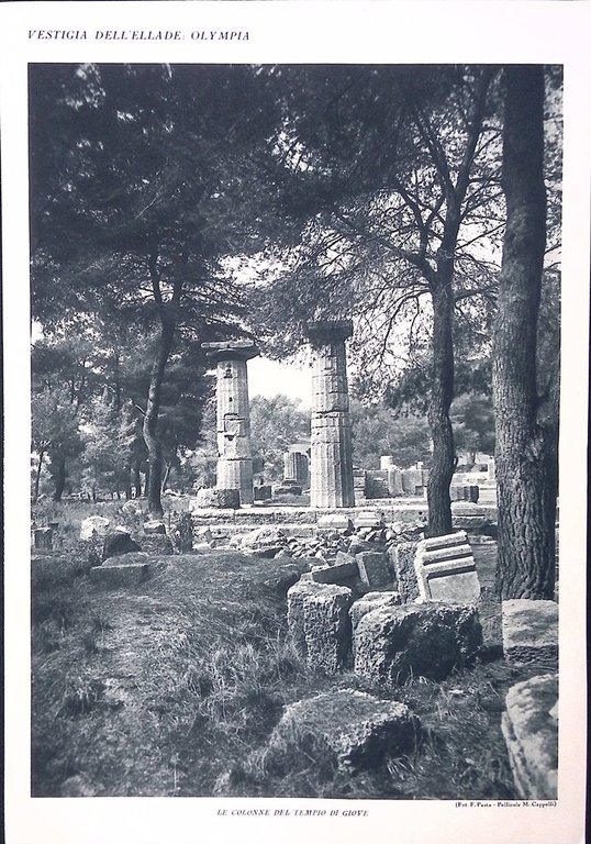 Stampa del 1928 Vestigia Ellade Olympia Colli Veduta Scavi Colonne …