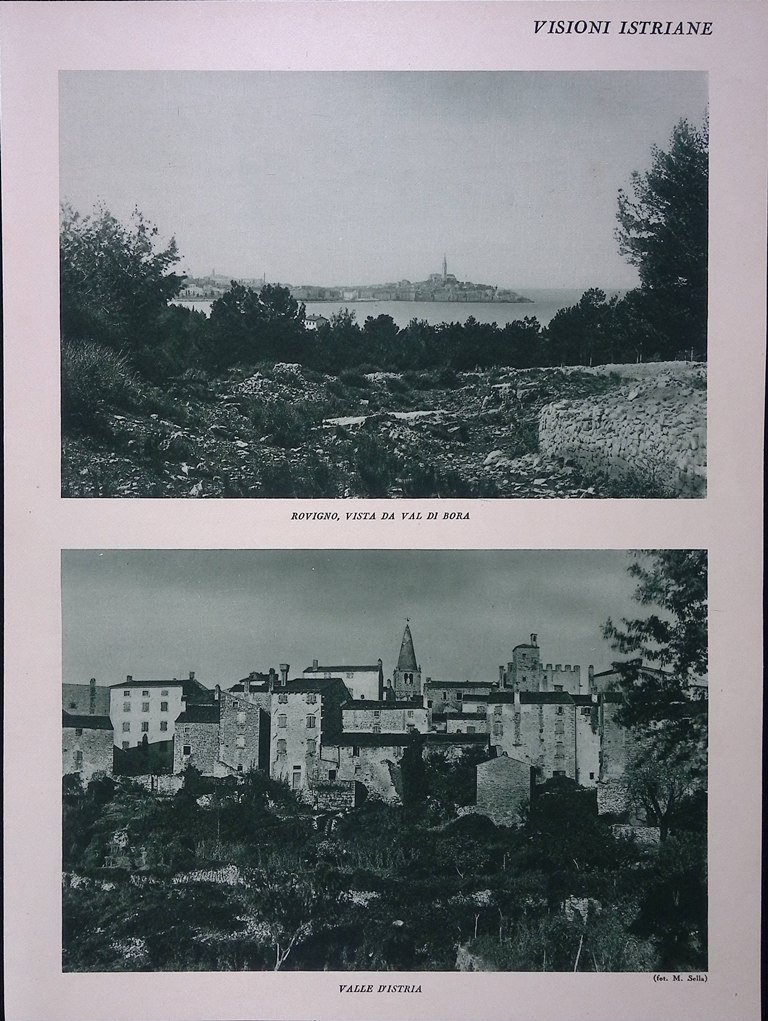Stampa del 1928 Visioni Istriane Rovigno Valle d'Istria Brioni Canale …
