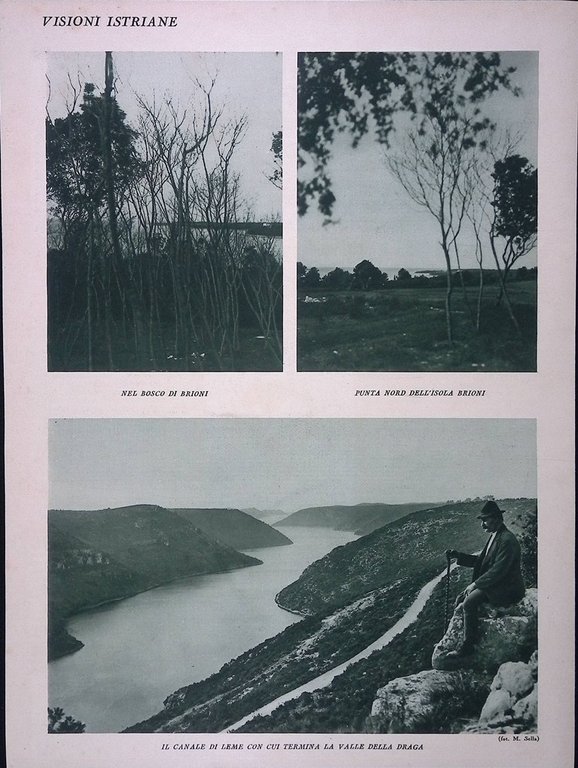 Stampa del 1928 Visioni Istriane Rovigno Valle d'Istria Brioni Canale …