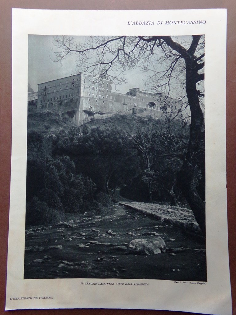 Stampa del 1929 Abbazia di Montecassino Albaneta Chiostro del Bramante