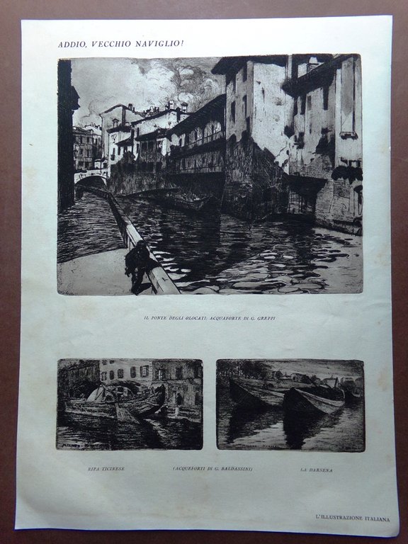Stampa del 1929 Acquaforte Felice Melis Marini G. Greppi G. …