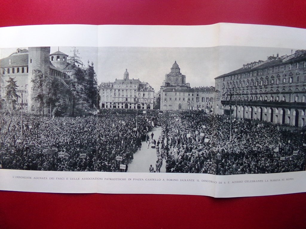 Stampa del 1929 Adunata Fasci Piazza Castello Torino Discorso Acerbo …