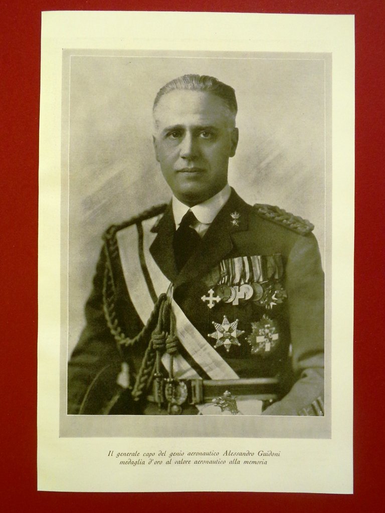 Stampa del 1929 Alessandro Guidoni Medaglia d'oro alla Memoria Aeronautica