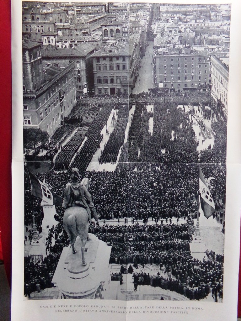 Stampa del 1929 Camicie Nere e Popolo Altara della Patria …