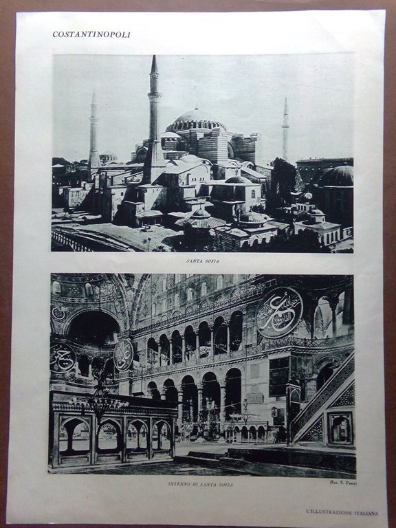 Stampa del 1929 Costantinopoli Porta Bazaar Moschea Santa Sofia