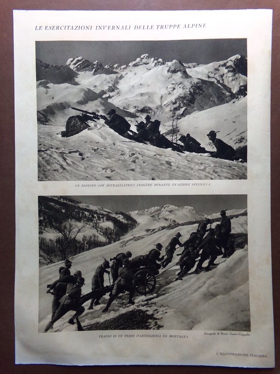 Stampa del 1929 Esercitazioni truppe alpine Marcia San Bernardo Azione …