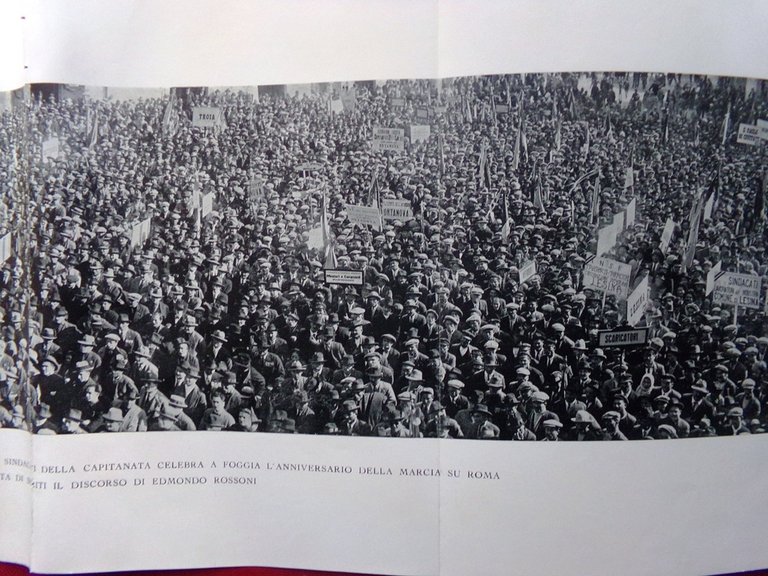 Stampa del 1929 Fasci Sindacati Foggia Anniversario Marcia Roma Rossoni