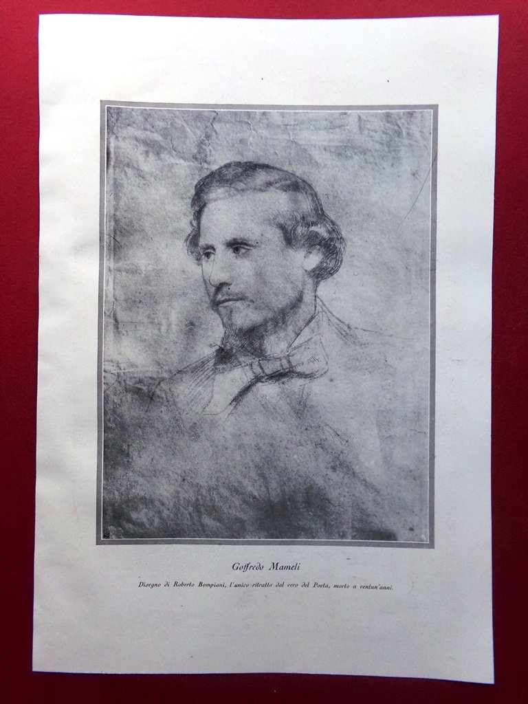 Stampa del 1929 Goffredo Mameli disegno di Roberto Bompiani