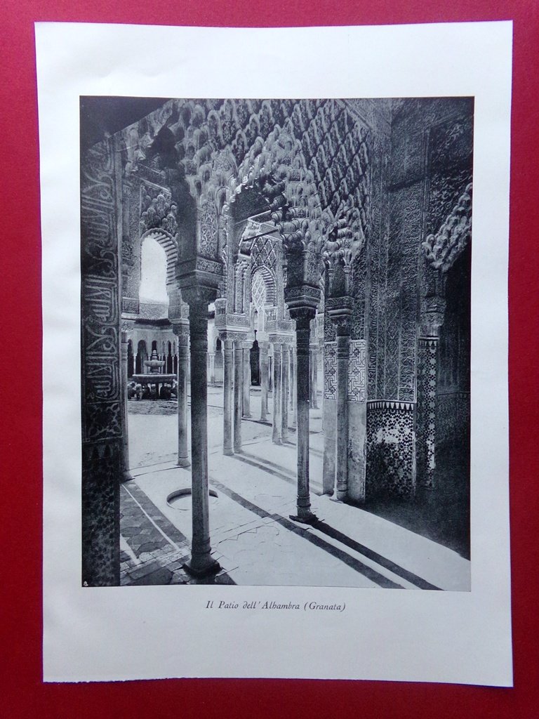 Stampa del 1929 Il Patio dell'Alhambra Granada