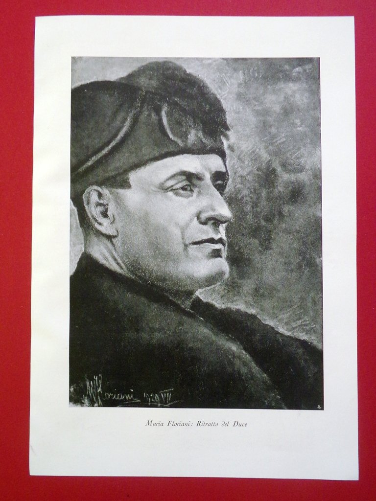 Stampa del 1929 Maria Floriani Ritratto Mussolini Duce