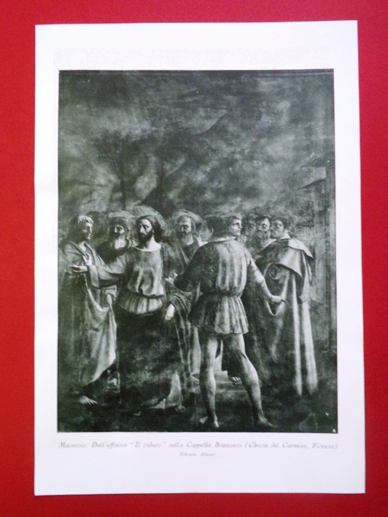 Stampa del 1929 Masaccio Affresco Tributo Cappella Brancacci Carmine Firenze