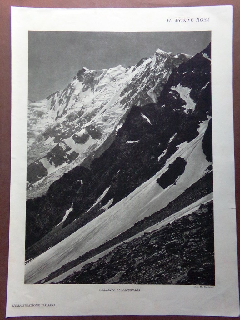 Stampa del 1929 Monte Rosa Macugnaga Vincent Pyramide Alagna