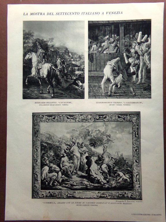 Stampa del 1929 Mostra 700 Venezia Longhi Bellotto Tiepolo Bernini