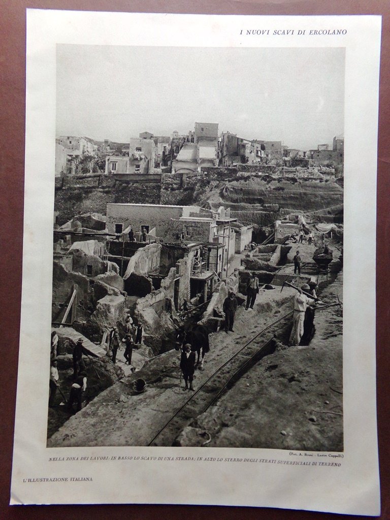 Stampa del 1929 Scavi Ercolano Strada Sterro Atrio Casa Tablino …