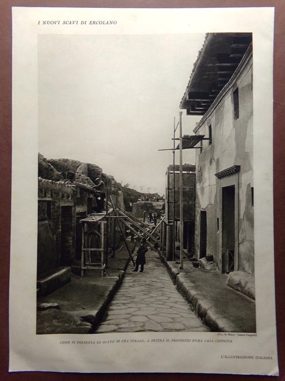 Stampa del 1929 Scavi Ercolano Zona Scavo Strada Casa Cospicua