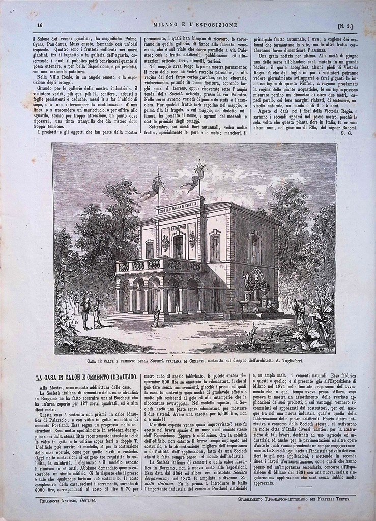 Stampa e Articolo del 1881 Casa in Calce e Cemento …