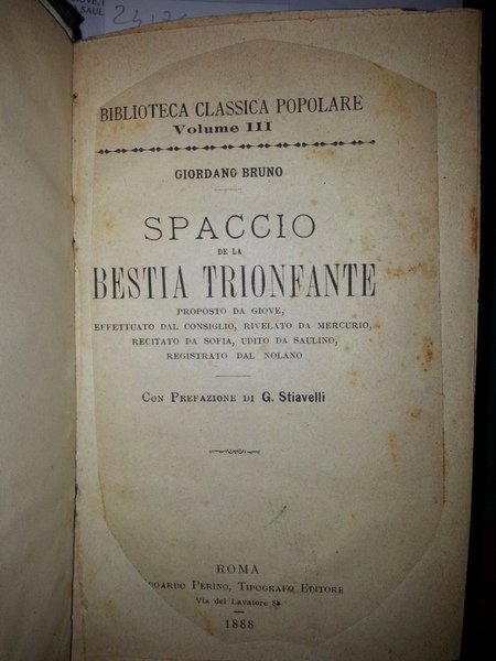 COLLEZIONE GIORDANO BRUNO RILEGATA INSIEME: SPACCIO DE LA BESTIA TRIONFANTE …