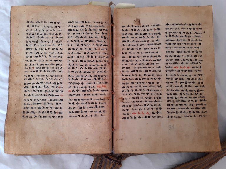 Manoscritto redatto su pergamena nella lingua della chiesa cristiana etiope.