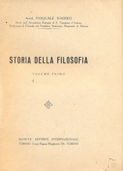 Storia della filosofia. Primo volume.