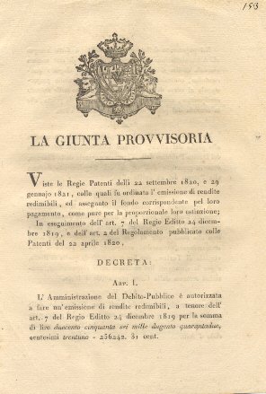 Decreto della Giunta Provvisoria con il quale autorizza l'Amministrazione del …