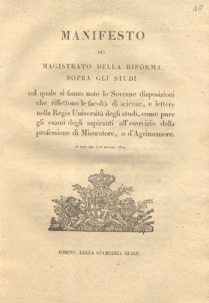Manifesto del magistrato della Riforma sopra gli studi col quale …