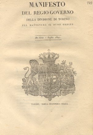Manifesto del Regio Governo della divisione di Torino col quale …