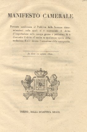 Manifesto camerale portante notificanza al Pubblico delle Sovrane determinazioni colle …