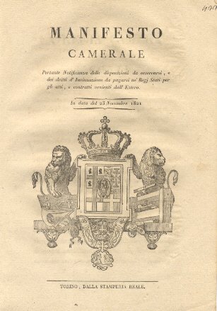 Manifesto camerale portane notificanza delle disposizioni da osservarsi, e dei …