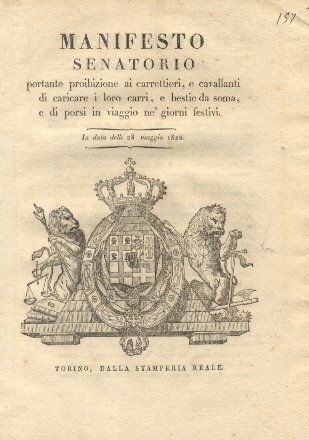 Manifesto senatorio portante proibizione ai carrettieri e cavallanti di caricare …