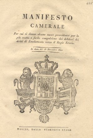 Manifesto camerale per cui si danno alcune nuove provvidenze per …