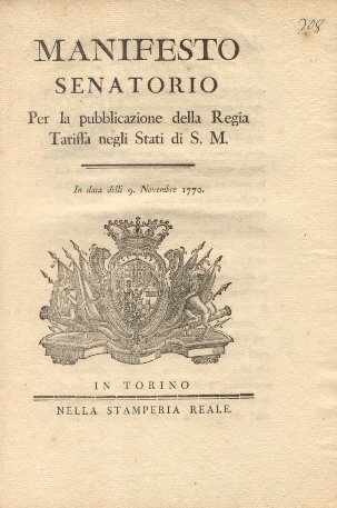 Manifesto Senatorio per la pubblicazione della Regia Tariffa negli Stati …