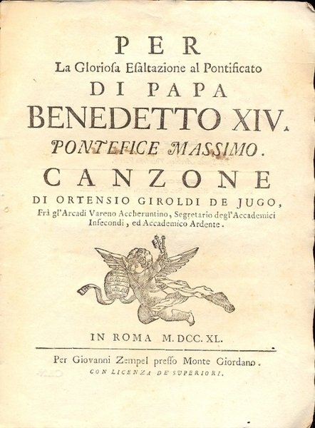 Per La Gloriosa Esaltazione al Pontificato di Papa Benedetto XIV. …