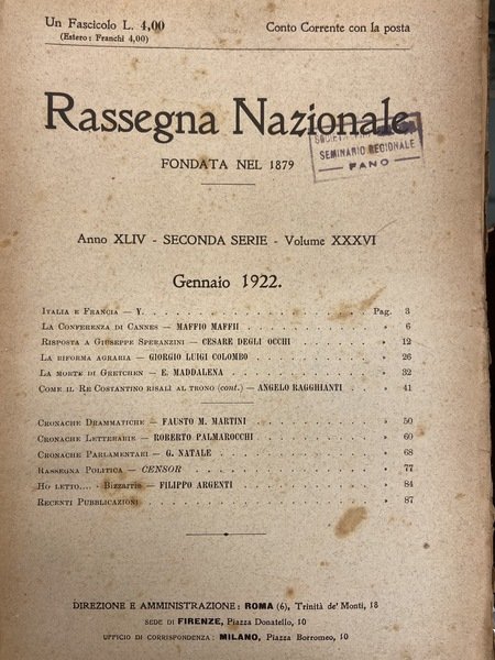Rassegna Nazionale. Rivista, a pubblicazione mensile, di letteratura, poesia, belle …