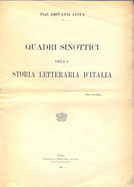 Quadri sinottici della storia letteraria d'Italia. | Immagine principale