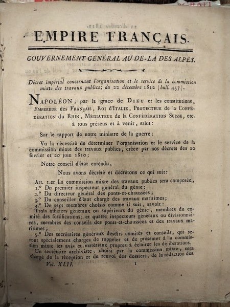 Empire francais. Gouvernement general au de la des Alpes. Vol. …