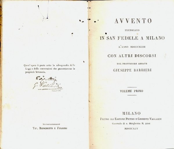 Avvento predicato in San Fedele a Milano l'anno 1843 con …