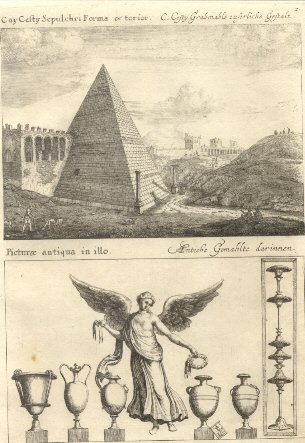 Cay Cesty Sepulchri forma e terior. Picturae antiqua in illo.