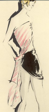 Bozzetto sartoriale. Abito da passeggio con minigonna.