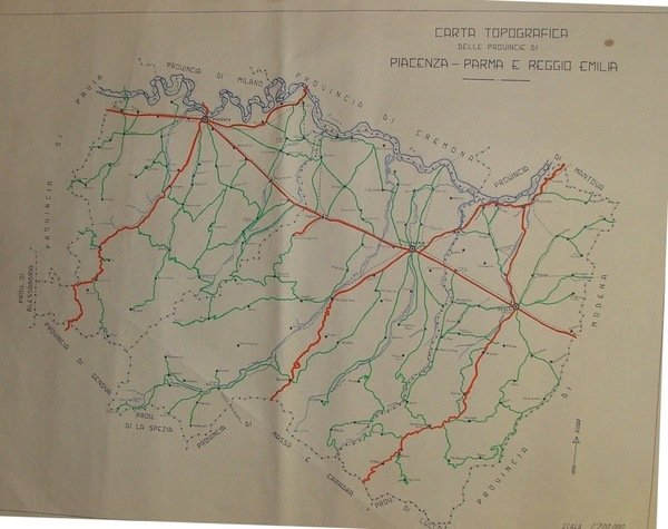 Carta topografica delle provincie di Piacenza, Parma e Reggio Emilia.