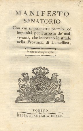 Manifesto senatorio con cui si promette il premio per l'arresto …