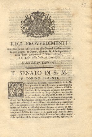Regj Provvedimenti con deroga per l'effetto di essi alle Generali …