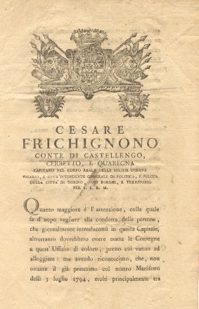 Disposizioni di Cesare Frichignono circa la consegna all'Uffizio di qualunque …