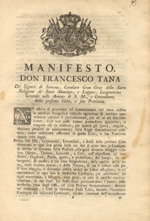 Manifesto di Don Francesco Tana circa la pubblica tranquillità.