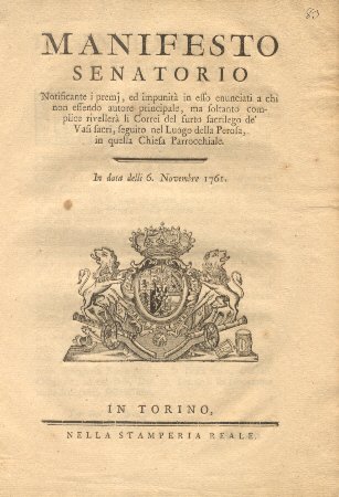 Manifesto Senatorio notificante i premj ed impunità in esso enunciati …